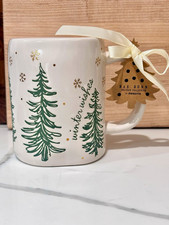 Rae Dunn Winter Wishes Christmas Trees White Green Gold Coffee Mug NEW picture