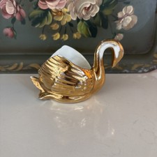 Vintage Ceramic Swan Dish Planter Hand Decorated Warranted 22 K Gold Made USA picture