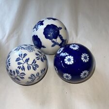 VTG Ceramic Carpet Ball, Dark Blue Floral, Delft Style, BALL-3 In Total, Floral picture