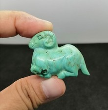 Antique Turquoise Stone Carved Ram Sheep Amulet Bead Animal Pendant picture