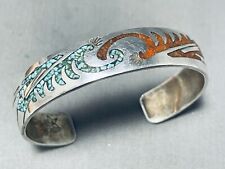 ASTONISHING VINTAGE NAVAJO TURQUOISE, CORAL STERLING SILVER BRACELET picture
