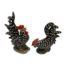 (2) Vintage Lefton Crowing Rooster Set. Black/White Figurines 7