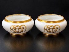 Vienna Austria Pair Porcelain Open Salt Cellars White Gold Trim Monogram 1910 picture