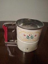 Vintage Androck Hand-I-Sift 3-screen 1950's Flour Sifter White B I dy With... picture