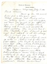 1881 Washburn College Topeka Kansas letter Hurrah for Garfield after he was shot picture