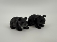 Natural Obsidian Hand Carved Pandas quartz crystal healing 2pc picture