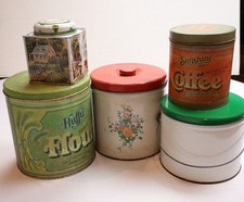 VTG Kitchen & Advertising Canisters Metal Tins Lot Rustic Retro Farmhouse Decor picture