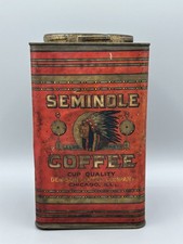 Antique SEMINOLE COFFEE TIN 3Lb Denison Advertising Native American Indian Chief picture
