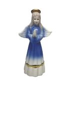 Angel Statue Trinket Box Religious Cross Christmas Porcelain Blue Dress Praying picture