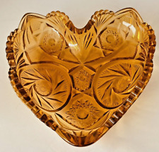 Vintage L.E. Smith Amber Glass Heart Trinket/Candy Dish Pin Wheel Sawtooth Edge picture