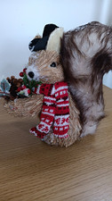 Ashland Christmas Squirrel Figurine w/ Hat Scarf Pinecones Straw Faux Fur NWT picture