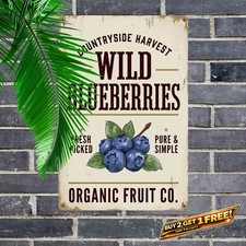 Organic Blueberry Fruit Sign Vintage Farm Fresh Market Metal Wall Art picture