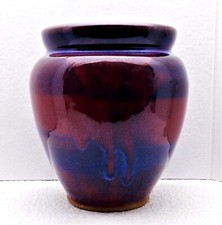 VINTAGE STONEWARE DRIP GLAZE POTTERY VASE SIGNED CE picture