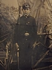 Loose 1/6 Plate Size Tintype - Civil War Soldier Boy - W/ Gun Armed - US buckle picture