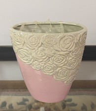 Pink Vase with handpainted raised white Iredescent roses picture