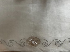 Vtg SET 4 beige Ecru Linen Floral APPLIQUE EMBROIDERED Swirl 17” Placemats Set picture