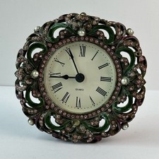Vintage Shontek Quartz Faux Pink Green Stones and Pearl Jeweled Table Clock picture