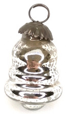 Antique 1900s Kugel Silver Glass Ribbed Bell Christmas Ornament With Brass Cap picture