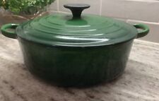 Le Creuset France #24 Dark Green Enameled Cast Iron Dutch Oven With Lid EUC picture