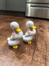 Vintage Ceramic White Duck/ Figurines with Pink Floral Co picture
