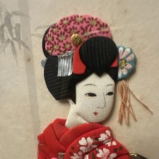 Beautiful Rare-Japanese Geisha Woman in Red Kimono Art, Bamboo Background picture