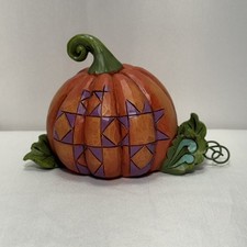 Retired Jim Shore Mini Orange Pumpkin Purple Patchwork Quilted Fall Harvest picture