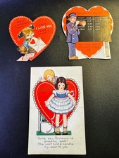 Vintage Trio of Cute Vintage Valentine's Day Cards with Heart Motifs picture