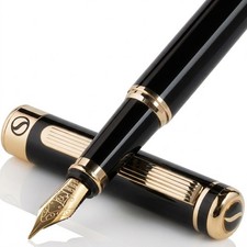 Luxury Fountain Pen Stunning Black Lacquer Pen, Real Gold Finish, Schmidt Gi... picture