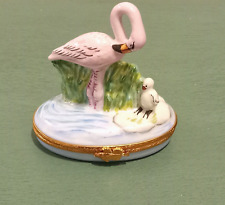 Limoges France Hinged Trinket Artoria Limoges Peint Main Flamingo SIGNED picture