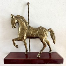 Vtg Solid Brass Carousel Horse on Wood Base w/ Brass Inlay- 8.75