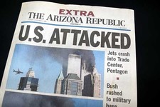 9/11 WORLD TRADE CENTER Terrorists Suicide Attack Osama Bin Laden 2001 Newspaper picture