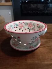  Debco Berry Bowl Ceramic Colander w Plate Pink Green Floral design. picture