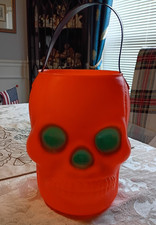 VTG. 1960s AJ Renzi Orange Blow Mold Plastic Skull Halloween Candy Bucket Green picture