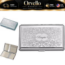 Custom Engraved Silver Paisley Cigarette Case Holder for 120's - Gift for Smoker picture