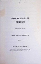 1978 Bensalem HS PA Baccalaureate Service & Senior Vespers Program picture
