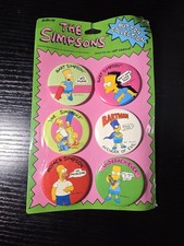 New- Vintage 1990 Simpsons BUTTON Set of 6 -Bart Homer Marge Lisa Maggie Bartman picture
