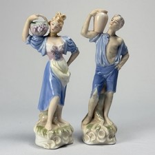 Vintage Ardalt Grape Harvest Bisque Figurines 7710 Peasant Man Woman Couple 7