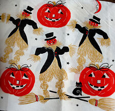 1 Rare Vintage Panel Only Tuttle Halloween Crepe Paper Scarecrows Pumpkins NOS picture