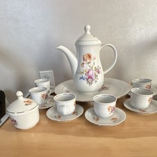 Kahla Porcelain Floral Tea Set 13pc Teapot w/Lid Sugar Bowl 5 Cups 1981 picture