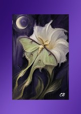 Luna Moth and Moonflower | ACEO Art Card | Gothic Botanical Series | Impasto picture