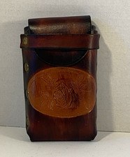 Vintage Brown Leather cigarette Case w/Flap lighter holder roses picture