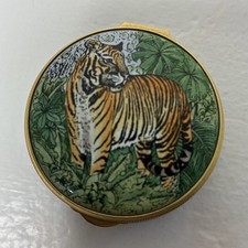 Staffordshire England Hand Painted Enamel mini Trinket Box Tiger  1996 initial picture