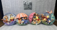 Disney Winnie The Pooh Bradford Exchange 3D Collector Plates Set 4 Umbrella Rain picture