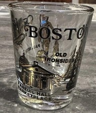Vintage Boston Massachusetts Souvenir Shot Glass Gold Black Historic Landmarks picture