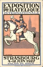 Horseback mail courier Strasbourg Exposition Philatelique c1927 Postcard bhn picture