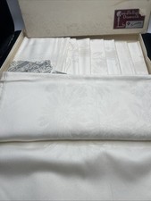 Simtex Candlelight Damask Tablecloth 64x86 Ivory Set 8 Napkins Chrysanthemum Vtg picture
