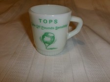 Vintage TOPS Club Inc Take Off Pounds Sensibly Coffee Mug. Fire King Milk Glass. picture