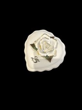 Vintage 25th Wedding Anniversary White Trinket Box w Rose Heart Shape Roman Inc. picture