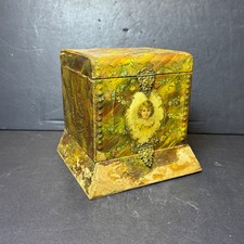 Antique Victorian Collar Box Floral Girl Lithograph Pink Satin Lining Decor picture