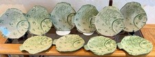 Set of 10 VTG Signed AV VIETRI ITALY 8.5” Hand Painted Green Ceramic Fish Plates picture